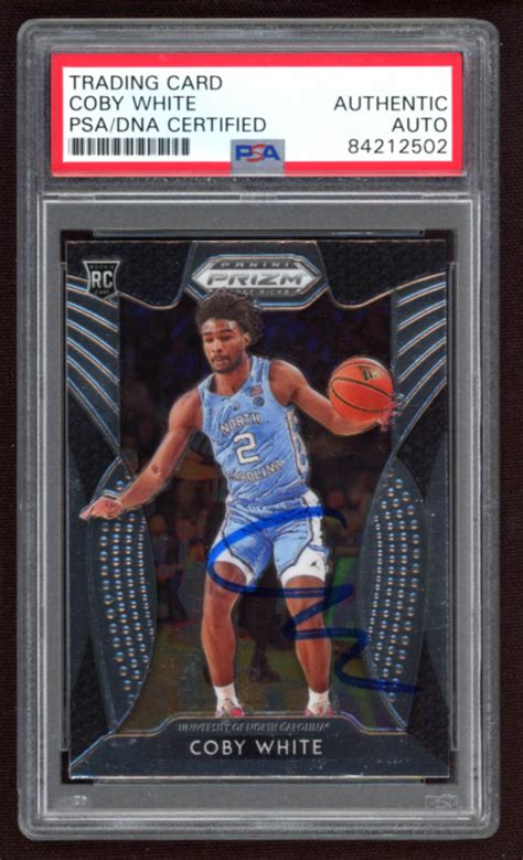 Coby White Signed 2019 20 Panini Prizm Draft Picks 8 RC PSA