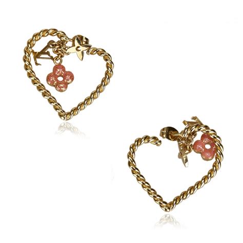 Louis Vuitton Vintage Sweet Monogram In My Heart Hoop Earrings Gold