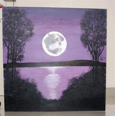 Purple Moonlight Painting Acrylic Handmade Canvas, Size: 20 Inches ...