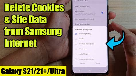 Galaxy S21ultraplus How To Delete Cookies And Site Data From Samsung Internet Youtube