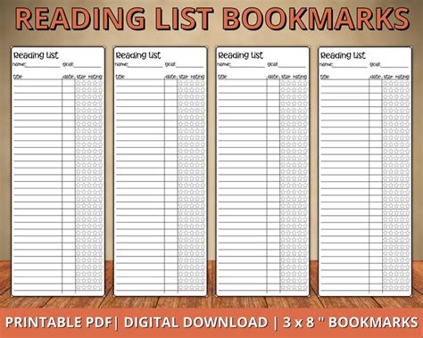 Reading List Bookmark Printable Library Card Bookmarker Reading Log