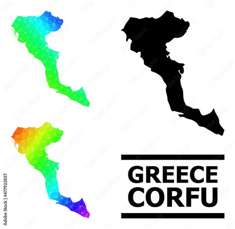 Vector Lowpoly Rainbow Colored Map Of Corfu Island With Diagonal