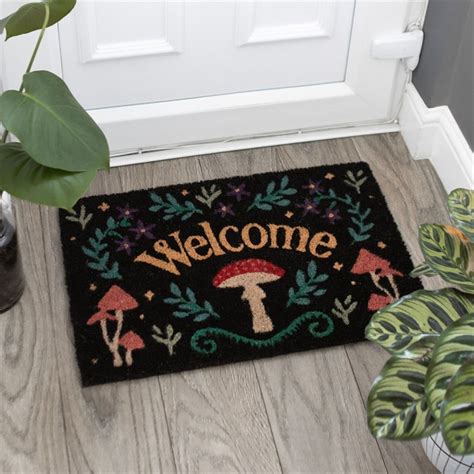 Black Mushroom Welcome Doormat Conscious Cosmos Academy