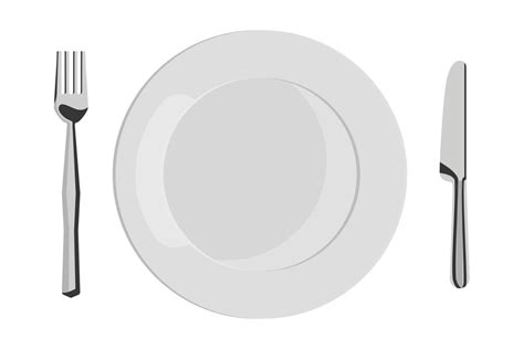 Empty White Plate With Fork And Knife In Flat Design Vector Art