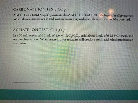 Solved Carbonate Ion Test Co 2 Add 1 Ml Of A 1 0m Na Co To