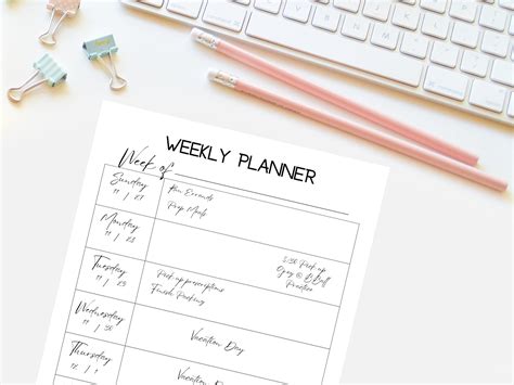 Weekly Planner Printable Bullet Journal Insert Week at a Glance Weekly ...