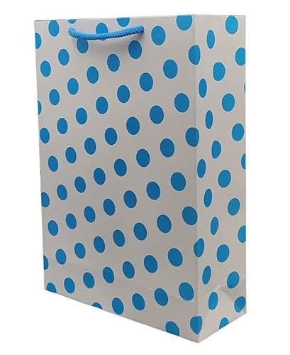 White And Blue 19x12x26 8 Cm Rectangular Printed Kraft Paper Carry Bag For Shopping At Best