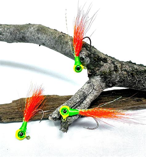 Crappie Hand Tied Jigs Popeye Lemon Orange 3 Pack Custom Hand Tied C