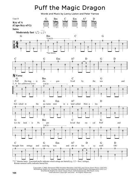 Puff The Magic Dragon by Peter, Paul & Mary - Guitar Lead Sheet - Guitar Instructor