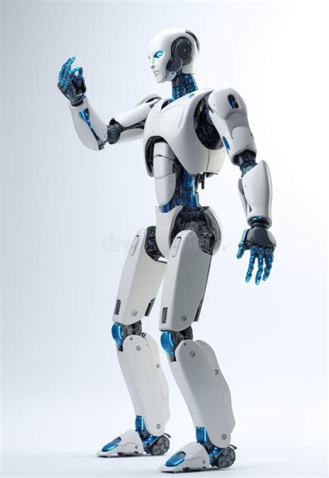 Humanoid Robot Stands Against A Stark White Background Generative Ai