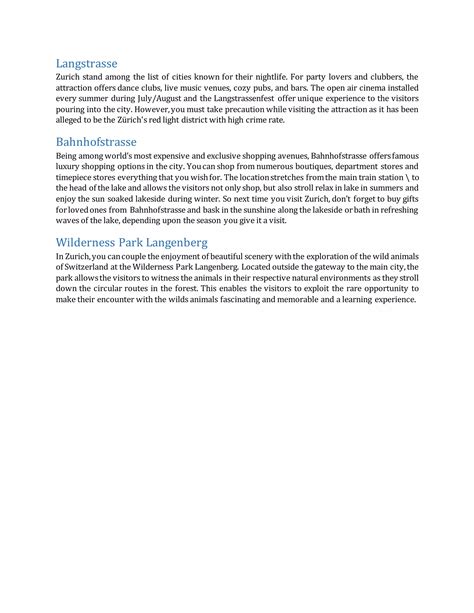 Attractions in zurich | DOCX