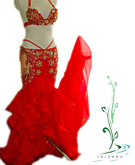 Scarlet Red Belly Dance Costume With Aurora Borealis Etsy