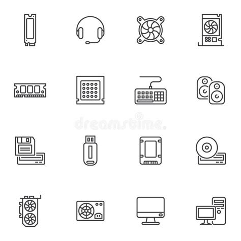 Line Icons Set Pc Components Stock Illustrations Line Icons Set