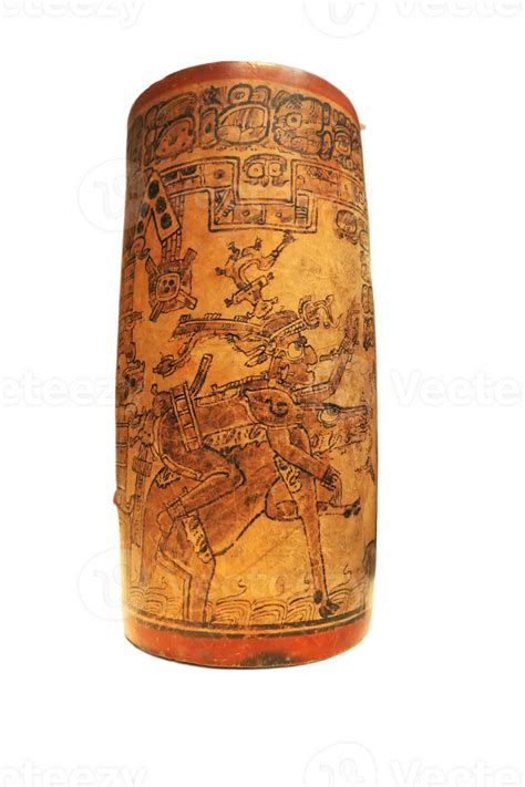 Late Classic Maya Cylindrical Polychrome Vessel With Two Scenes Of The