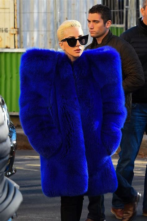 Lady Gaga Steps Out In Bizarre Blue Fur Coat By Saint Laurent Worth £