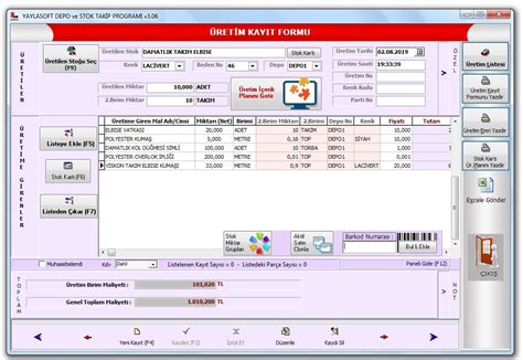 YAYLASOFT Depo Stok Takip Programı Çalışma Sayfalarından Bir Görünüm