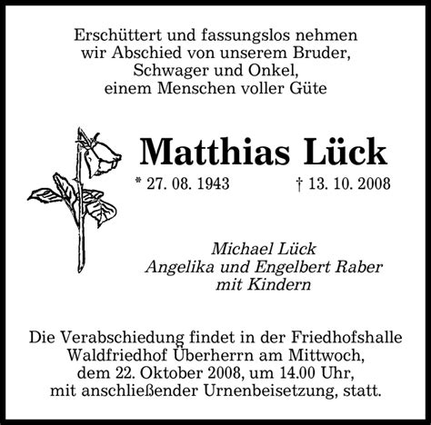 Traueranzeigen von Mathias Lück Saarbruecker Zeitung Trauer de