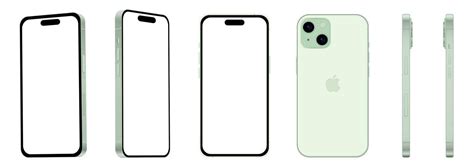 Set of 6 pieces from different angles, green Apple iPhone 15 smartphone ...