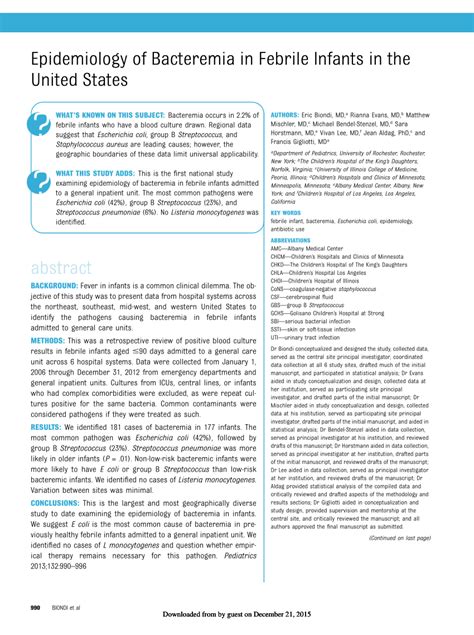 (PDF) Epidemiology of Bacteremia in Febrile Infants in the United States