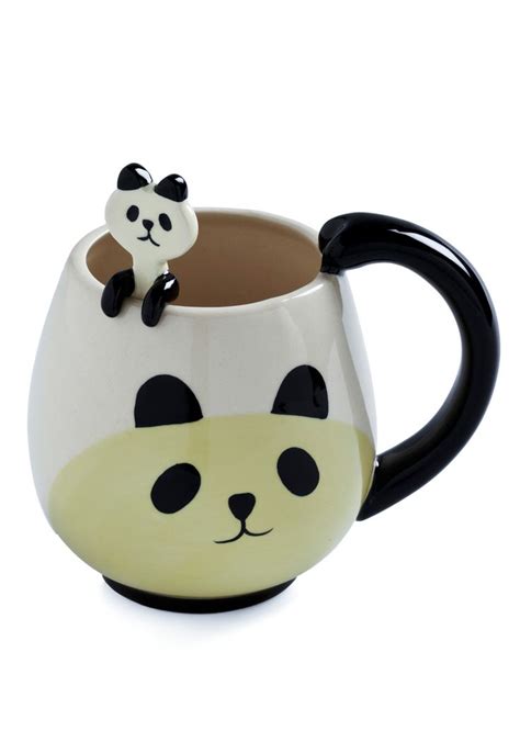 Panda Coffee Mug With Matching Panda Spoon That Holds Onto The Side Of