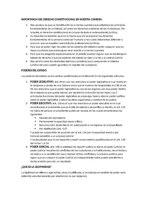 Constitucional Importancia Del Derecho Constitucional En Nuestra