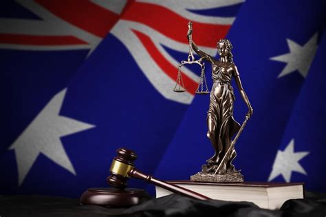 Premium Photo Australia Flag With Statue Of Lady Justice Constitution