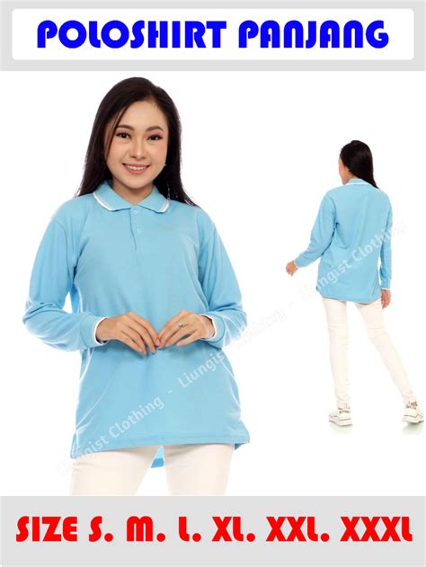 Jual Kaos Polo Panjang Unisex Biru Laut List Putih Kaos Kerah