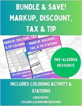 Markup Discount Tax And Tip Practice Bundle Coloring Sheet Stations