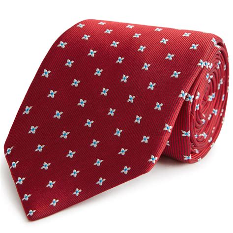 Ede And Ravenscroft Geo Flower Twill Woven Silk Tie Red And Silver