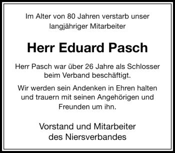 Alle Traueranzeigen für Eduard Pasch trauer rp online de