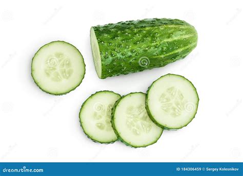 Sliced Cucumber Isolated On White Background With Clipping Path And