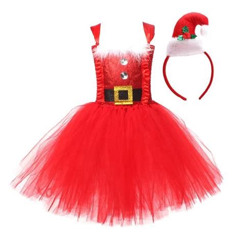 Inlzdz Enfant Fille Déguisement Mère Noël Fille Tutu Robe Noël Costume