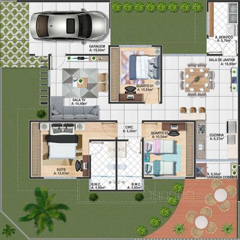 Plantas De Casas Térreas 80 Projetos E Ideias Para 2021