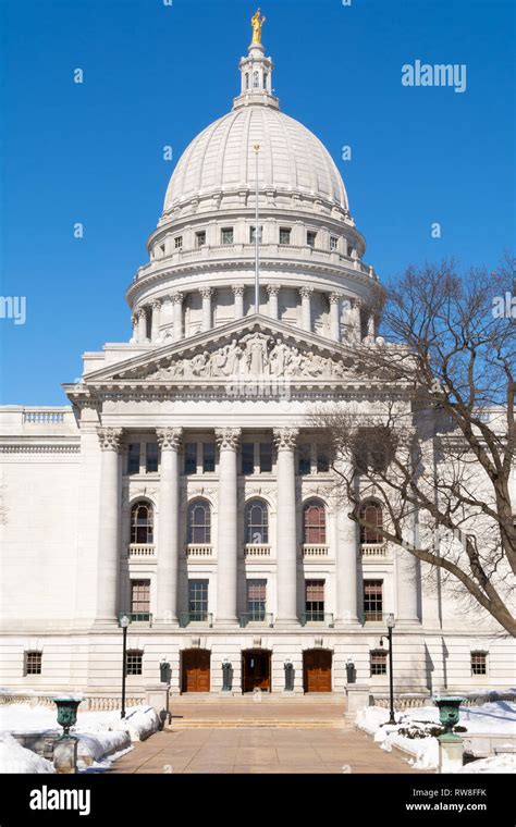 Wisconsin State Capital Building On A Brisk Winter Afternoon Madison