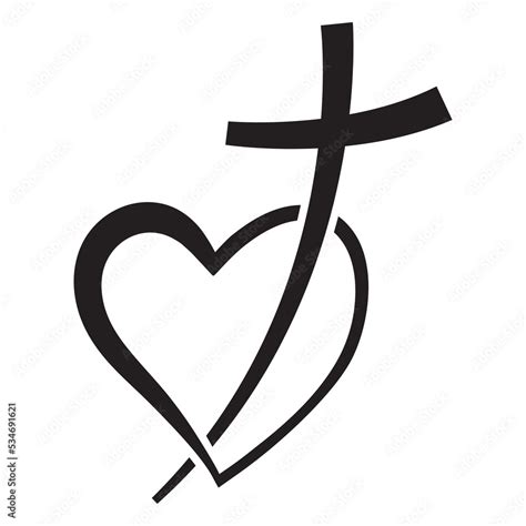 Christian Cross Icon In Heart Shape Abstract Religious Symbol Vector