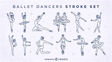 Men And Women Ballet Dancers Stroke Set Vector Download