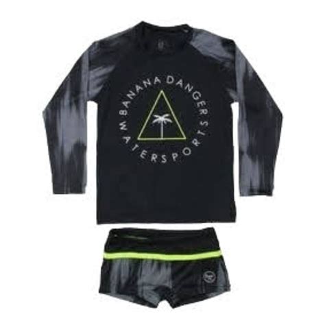 Conjunto Camisa de Proteção e Sunga Estampada infantil Banana Danger