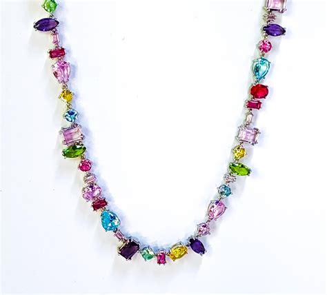 Swarovski Like Multi Colored Necklace Gema Contemporary Look Etsy