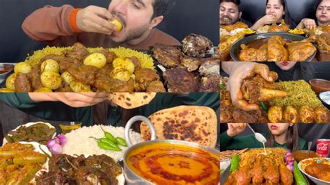 Asmr Eating Spicy Eggs Chicken Curry Namkeen Mutton Masala Rice Chicken