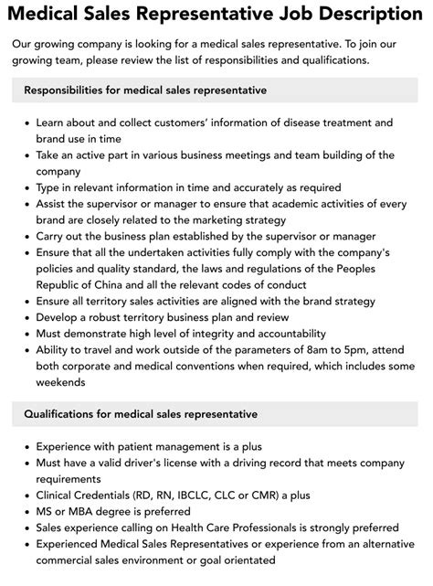 Medical Sales Representative Job Description Velvet Jobs