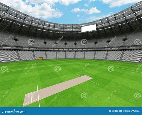 D Render Of A Round Cricket Stadium With White Seats And Vip Boxes