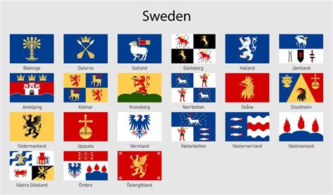 Set Flags of the provinces of Sweden, Swedish regions flag colle ...