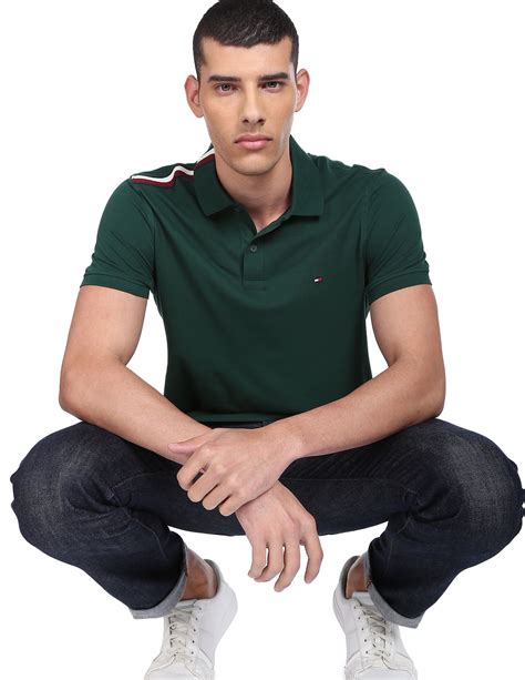 Buy Tommy Hilfiger Men Green Placement Global Stripe Organic Cotton Polo Shirt