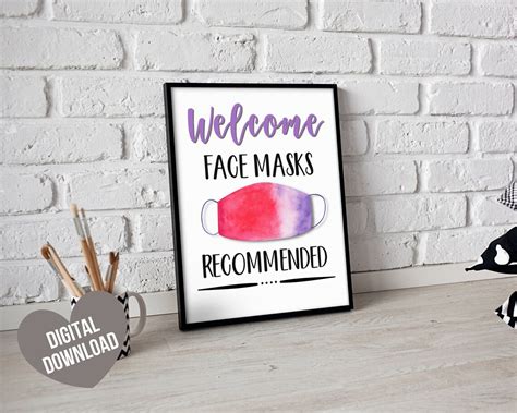 Face Mask Sign PRINTABLE Wear a Mask Sign Mask Recommended - Etsy