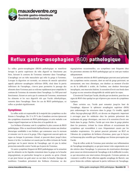 Reflux gastro œsophagien RGO pathologique