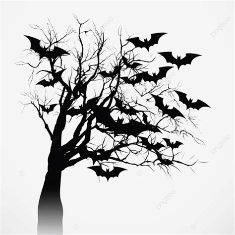 Flying Bats Swarm Black Bat Big Tree Plant Png Transparent Image And