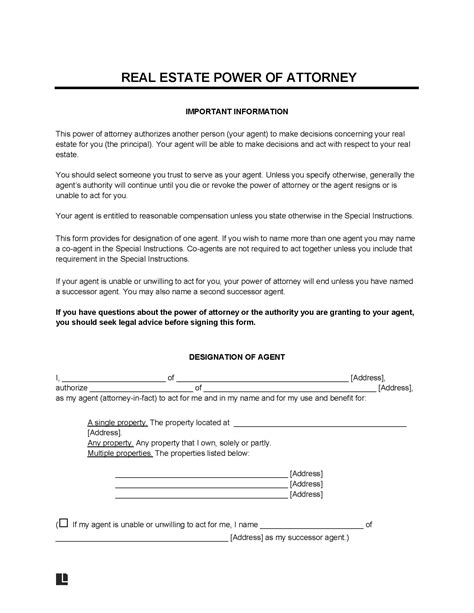 Free Real Estate Power of Attorney Template | PDF & Word