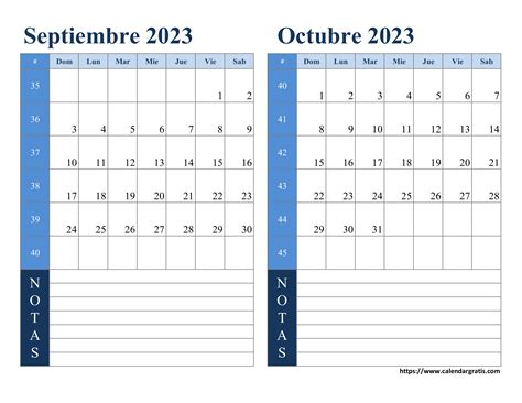 Calendario Septiembre Y Octubre 2023