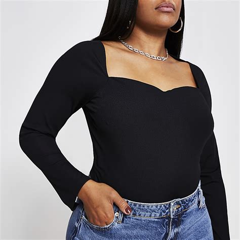 Plus Black Sweetheart Neckline Top River Island