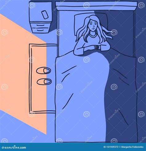 Sleepless Girl Suffers From Insomnia Woman In Bed With Open Eyes In Darkness Night Room Stock